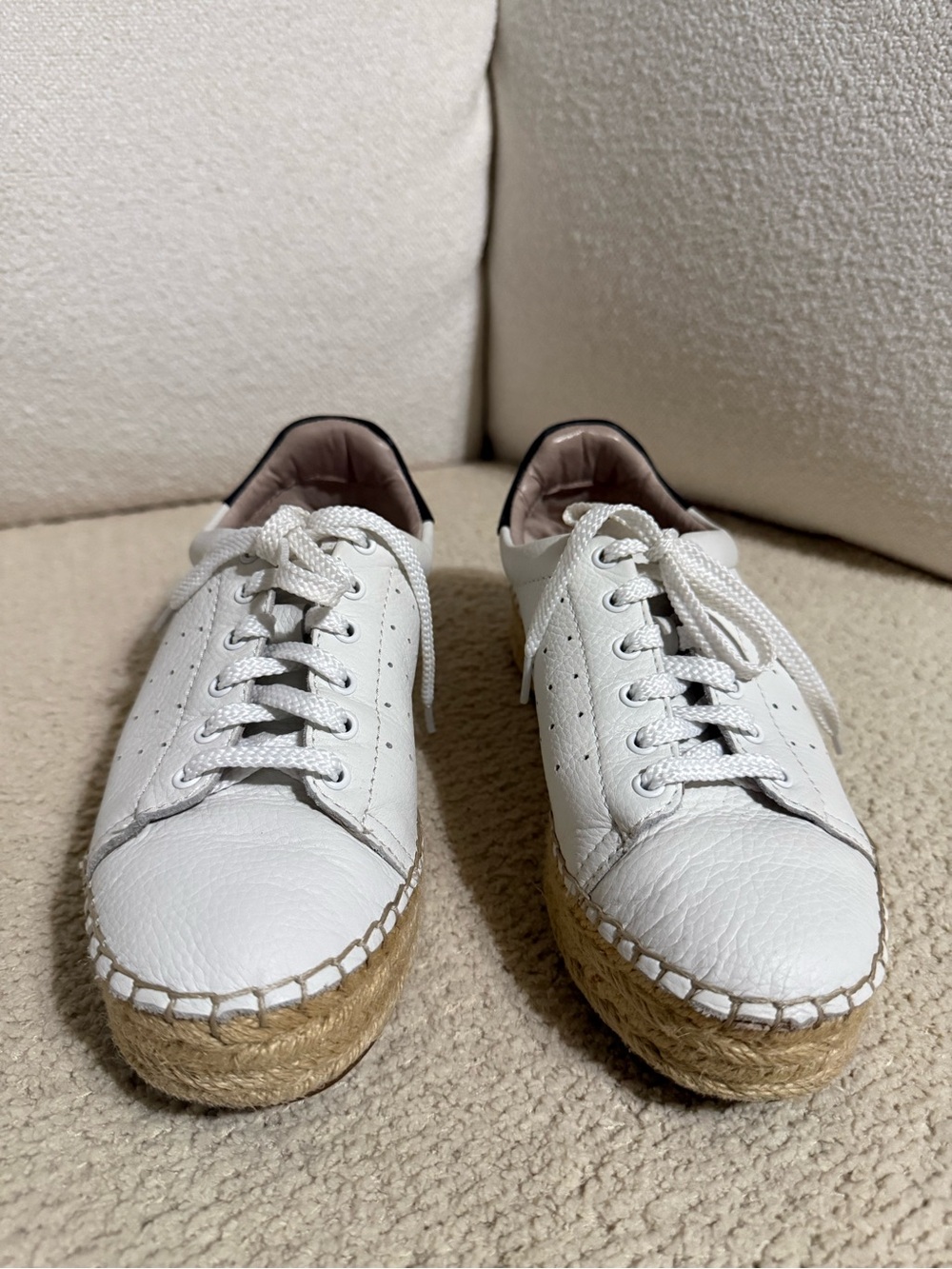 Vince Camuto White Leather Espadrille Platform Sneakers